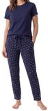 Schiesser Dames pyjama Mix & Relax blauw / crème gestipt korte mouw katoen/elastaan maat S