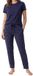 Schiesser Dames pyjama Mix & Relax blauw / crème gestipt korte mouw katoen/elastaan maat S