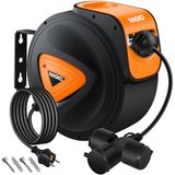 MASKO® Kabelhaspel 15 meter automatisch voor buiten met 3 stopcontacten Wandmontage 1,5m Aansluitkabel Inclusief Handschoenen - Oranje