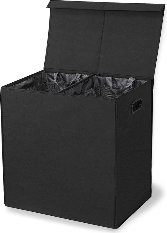 LuxeBass Wasmand met 2 vakken - 120L Opvouwbaar - Zwart