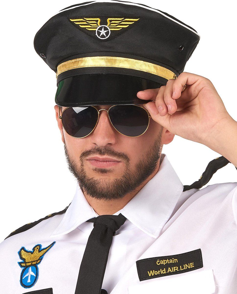 Smiffys Pilots Cap - Superhero Costume Accessory - Black - Polyester - Adult