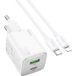 HOCO Chargeur réseau avec câble Lightning HOCO N41, 20W, 3A, 1 x USB-A - 1 x USB-C, Blanc