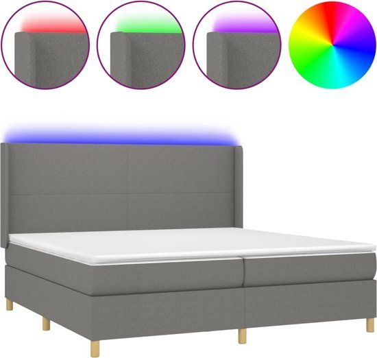 vidaXL Boxspring met matras en LED stof donkergrijs 200x200 cm