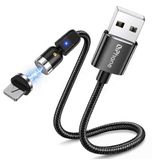 DrPhone ECHO Axis Magnétique (effet Hall) Câble de charge Lightning IOS – Rotatif 540° – 2.4A – Nylon tressé – Forme en L & droit – Convient pour iPad, Airpod et iPhone - Noir