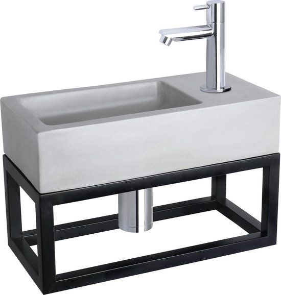 Differnz Ravo Fonteinset - Beton - Lichtgrijs - Rechthoek - Met Handdoekrek - Chroom Kraan