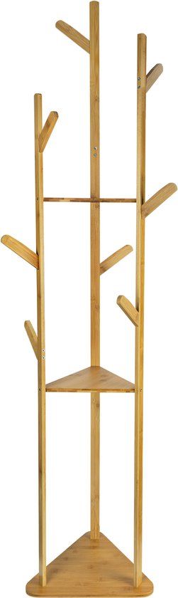 QUVIO Staande kapstok - Met 3 Legplanken - 9 haken - Hout