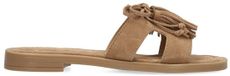 Manfield Dames Beige Suède Slippers met Franjes - Maat 40