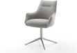 Chaise de salle à manger Alja-Flex avec accoudoir piètement croisé acier inoxydable tissu doux texturé gris pivotant à 360° fonction bascule noyau à ressorts ensachés
