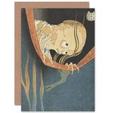 Hokusai Kohada Koheiji 100 Ghost Tales Skull Fine Art wenskaart met envelop binnen blanco