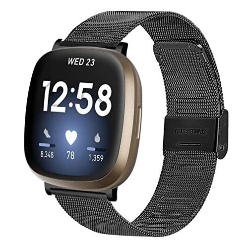 By Qubix Qubix Milanese bandje voor Fitbit Versa 3/4 & Sense 1/2 - Zwart
