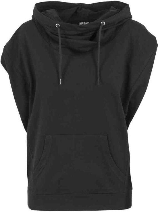 Urban Classics Sleeveless Terry High Collar Hoodie Dames T-shirt - Zwart - XL