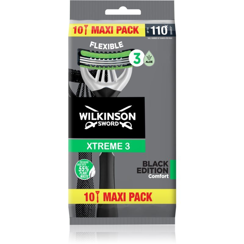 Wilkinson Sword Xtreme 3 Black Edition Wegwerpscheerapparaat voor heren, 10 stuks