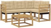 vidaXL Hoek loungeset 5-delig Massief Acaciahout en Textilene Wit en Beige