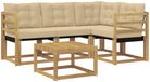 vidaXL Hoekbank 5-delig Massief Acaciahout et Textilene Blanc et Beige
