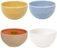 Secret de Gourmet Memphis soepkommen - D14 cm - geel / blauw / beige/ wit - 4x stuks - keramiek