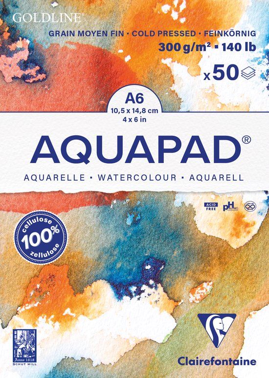 Clairefontaine Goldline Aquapad - Aquarelblok - Aquarelpapier - A6 - 300 g - 50 Vel