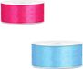 Bellatio Decorations 2x Rollen Satijn Cadeaulint/Sierlint - 2.5 cm x 25 meter - Roze en Lichtblauw