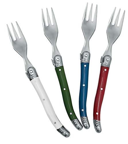 Nerthus FIH 531 Set van 4 Vorken voor Snakcs, Rood, Blauw, Groen, Wit, Roestvrij Staal