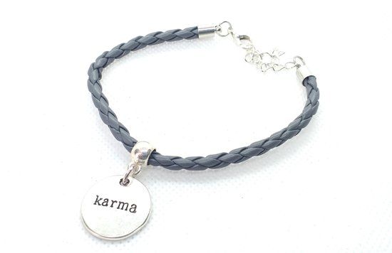 2 Love it Karma Armband - Leer - Metaal - Polsmaat 18 - 23 CM - Grijs - Zilverkleurig - 7106622219141