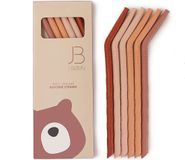J. Born J.Børn Siliconen Herbruikbare Rietjes (6 stuks - 22 cm lang) en Reinigingsborstel, Rood Mix
