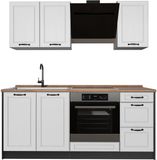 Vicco Eenpersoonskeuken R-Line, Wit landelijk/Antraciet, 180 cm goudkleurig eiken werkblad