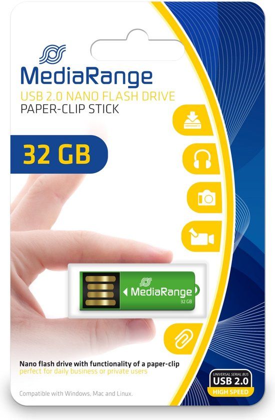 MediaRange MR977 USB Flash Drive - 32GB - USB 2.0 - Green
