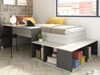 Vente-unique Lit combiné bois gris anthracite, naturel clair 90 x 200 cm