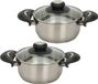 Excellent Houseware Kookpannen set - 2x - glazen deksel - RVS - 2.7 en 3.5 liter