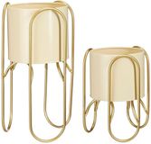 Mica Decorations Donau Pot sur Pied - Set de 2 - Métal - H45 x Ø23 cm - Jaune clair, Or