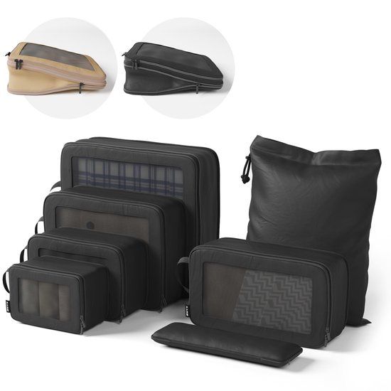 ONYX Compressie Packing Cubes - 7 stuks - Koffer Organizer Set - Zwart