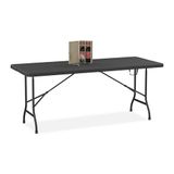 Merkloos / Sans marque Relaxdays Inklapbare tuintafel, 73 x 180 x 74 cm (h x b x d), kunststof, staal, weerbestendig, houtlook, campingtafel, zwart