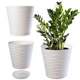 KADAX Bloempot met onderzetter, ronde plantenbak voor binnen van kunststof, crèmekleurig, 30 cm