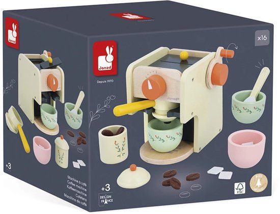 Janod - Shiny Grandma - Koffiemachine met 5 accessoires