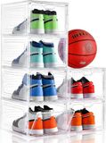 INSTY 6 stuks grote schoenopbergdoos, doorzichtig, met magnetische deur, stapelbaar, schoencontainers voor display-sneakers, eenvoudige montage, geschikt tot maat 45