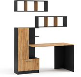 Vicco bureauset Tomy, Antraciet/Goudkleurig Eiken, 150 x 59 cm