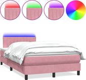 vidaXL Boxspring met matras en LED fluweel roze 120x220 cm