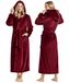NY Threads Premium damesjurk met capuchon, pluche fleece, lange badjurk voor dames, pluizige zachte badjurk, XL, bordeaux