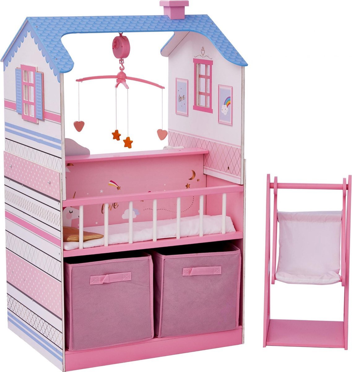 Teamson Kids Olivia's Little World Poppenmeubel | Groot wit houten poppenhuis met Accessories, Roze TD-11460W