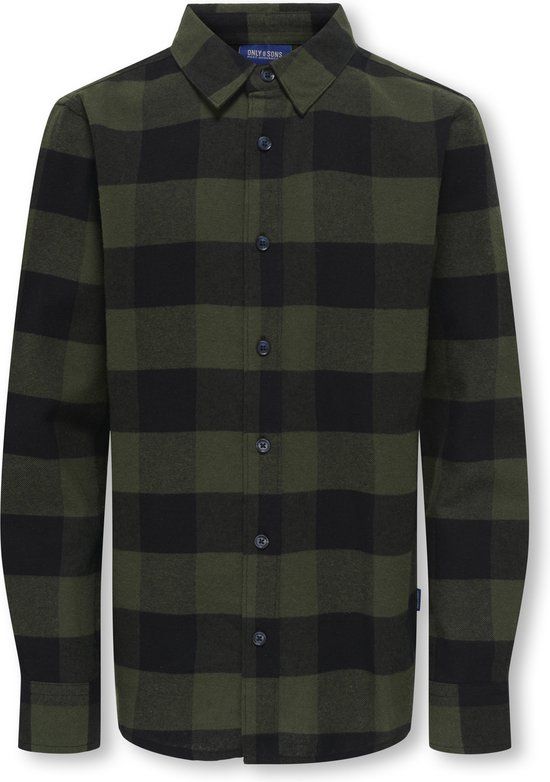 ONLY&SONS Jongens OSJGUDMUDMUND LS CHECKED SHIRT NOOS Overhemd Lange Mouw Katoen Forest Night Slim Fit Maat 158