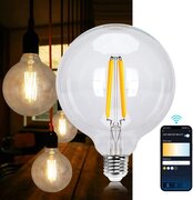 Aigostar Vintage Smart LED Globe Light Gloeilampen 6W, 850 Lumen Afstembaar Wit Warm Dimbaar 2700K -6500K, Compatibel met Alexa en Google Hom, G125 E27, Geen Hub Nodig, 2.4GHz WiFi