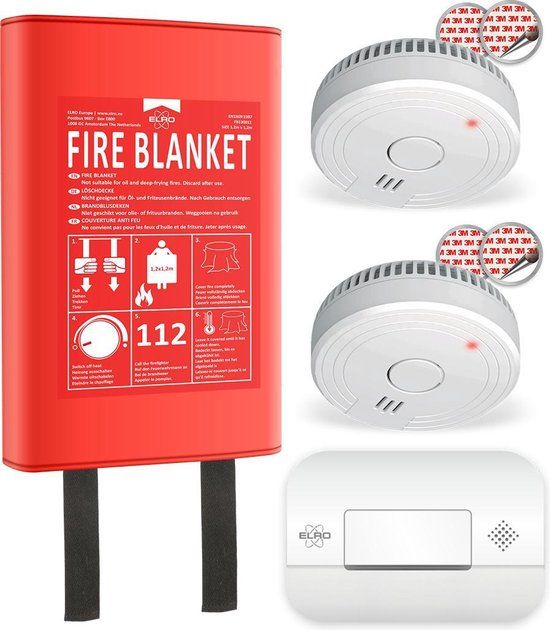 ELRO FF0404 Brandpreventieset - Rookmelders, CO Melder & Blusdeken