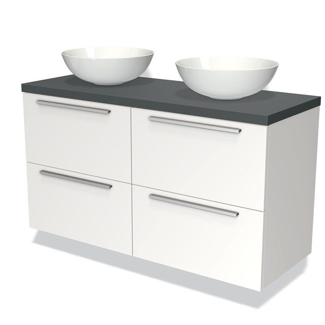 Maxaro Badkamermeubel Modulo Plato 120cm Mat Wit 4 Lades Donkergrijs Blad