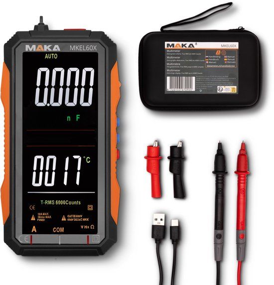 MAKA Digitale Multimeter X - Groot display - 6000 counts - True RMS - Voltmeter