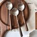 Merkloos Retro lepel met houten handvat, roestvrijstalen serveerlepels, houten dinerlepel, zilverkleurig bestek met bruin handvat, 3-delige set.