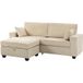 Canapé 3 places avec pouf de rangement, canapé d'angle en velours côtelé, assise large, 2 coussins, beige