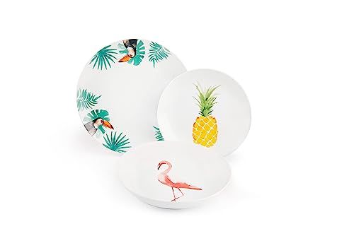 Excelsa Tropical tafelservies 18-delig, porselein, wit met decor