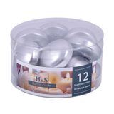 DONAU HOME Set drijvende kaarsen, zilver, 12 stuks, 2,8 x Ø 4,8 cm, 4 uur brandduur, drijvende warme theelichtjes, voor diner, bruiloft, zwembad