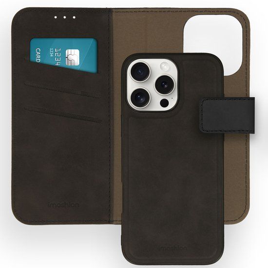 imoshion Hoesje - Geschikt voor Apple iPhone 16 Pro Max - Uitneembare 2-in-1 Luxe Bookcase - Zwart