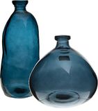 Atmosphera Bloemenvazen set - 2x - Organische fles vorm - blauw transparant glas