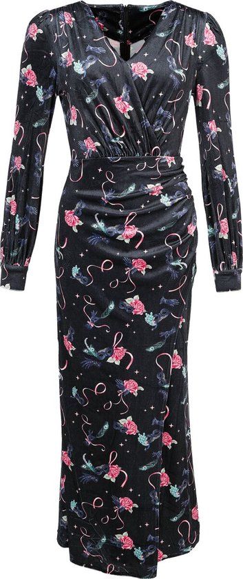 Voodoo Vixen Peacock Masquerade Maxi Velvet Dress Dames Maxi-jurk - meerkleurig - M